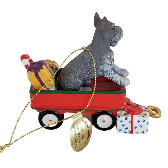 Danbury Mint 2011 Annual Mini Schnauzer Dog Ornament Merry Christmas Red Wagon - Picture 6 of 8